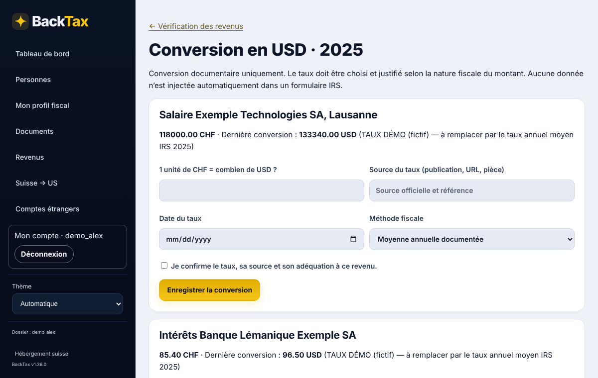 Fictional example — 4. USD conversion